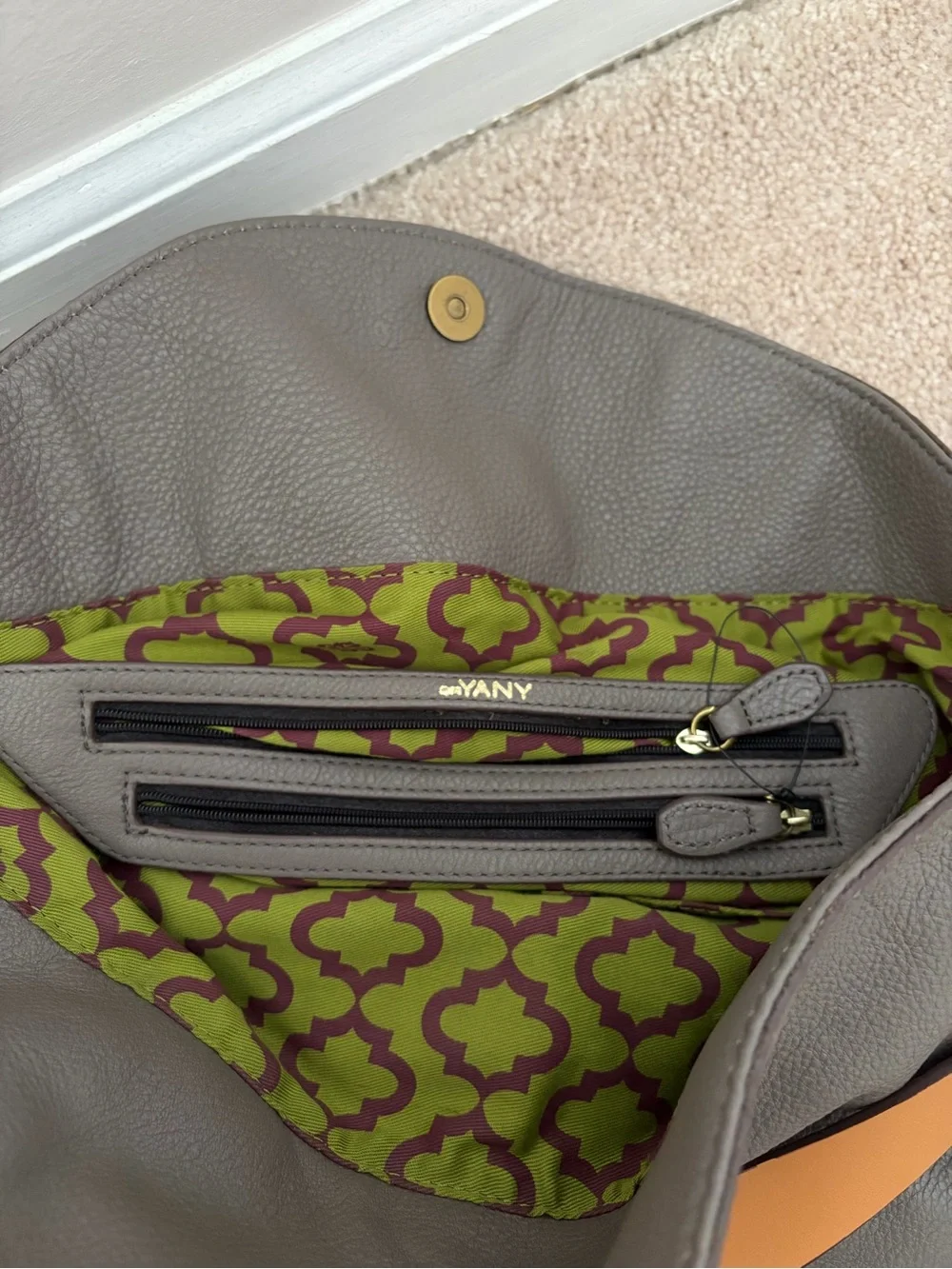 Taupe Leather Shoulder Hobo Bag with Tan Strap